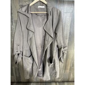 BECOOL Beige Utility Jacket Hood &‎ Open Front Faux Suede Coat